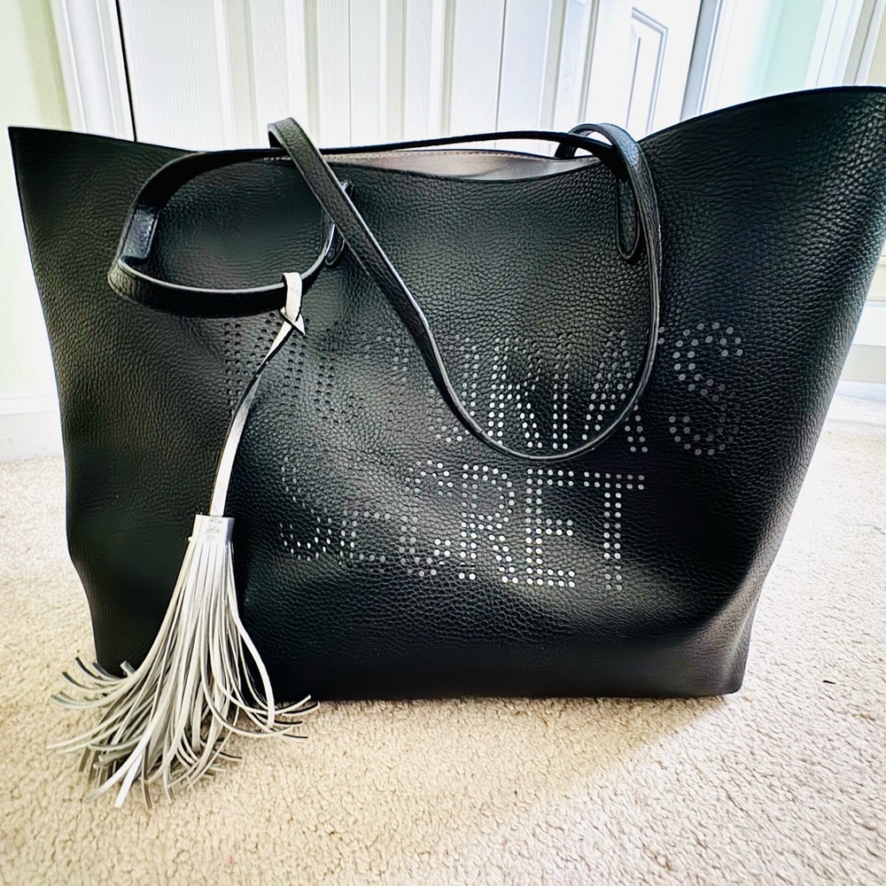 Victoria's Secret Black Tote with Textured Leather and Spacious Design
